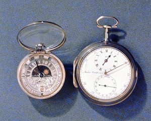 Zon- en maanklok, door J.Windmills (fl.1671-1723), ca.1700; zakchronometer, door Barraud, Londen, 1797